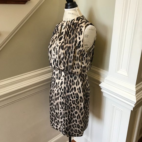 L'Agence Leopard Print Mini Dress Womens 2 Sleeveless Brown Black Crew Neck Silk - Picture 6 of 10